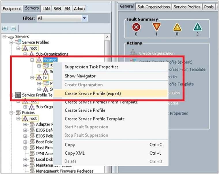 Figure 15. Launch the Create Service Profile Wizard The Cisco UCS GUI will guide you through the steps for service profile configuration.