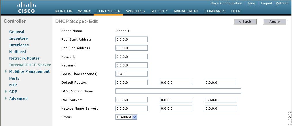 Chapter 6 Configuring WLANs Figure 6-5 DHCP Scope > Edit Page Step 5 In the Pool Start Address field, enter the starting IP address in the range assigned to the clients.