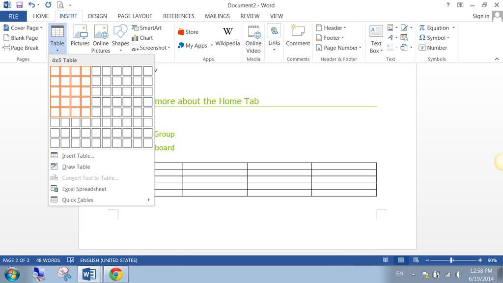 Insert Tab The Insert Tab commands insert different elements into your document like tables and illustrations.