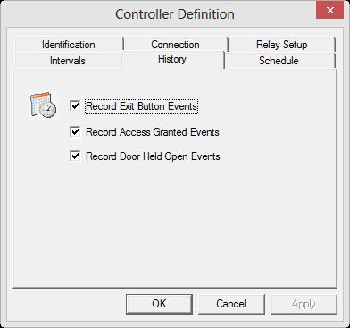 17. Click on the History tab. 18. Select the events that will appear in the Event View window and be stored in the audit file.
