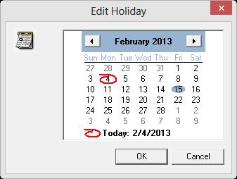 specified day. To create a new holiday: 1. Click the Holiday icon. 2. Double-click one of the 60 available holiday schedules. 3.