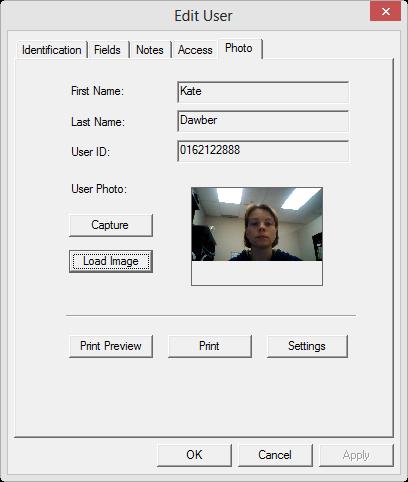 24. If you have Asure ID Photobadging software installed, you may capture a photo of the user with your PC s webcam by clicking the Capture button (if Asure ID is not installed, this button will be