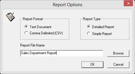 Choose a document format and a report type.