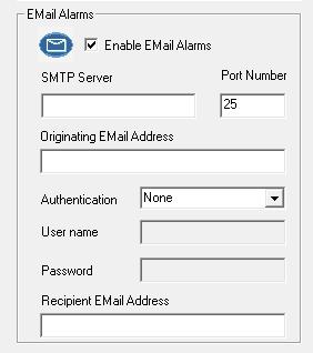 4. To receive email notification when an alarm occurs, check the Enable EMail Alarms box (optional). 5.