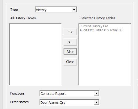 2. Use the and selection buttons to choose which history tables this task will apply to. 3.