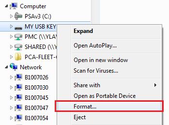 1) Formatting the USB Key Use an empty USB key, with at least 16GB capacity.