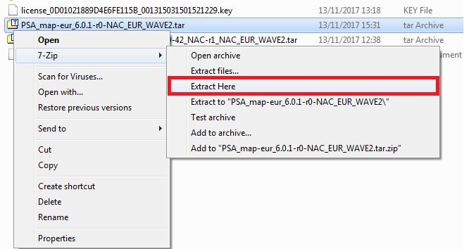 5) Copying the Mapping Update to the USB Key Once the software update has been completed in the vehicle (if required), the mapping update can now be performed.