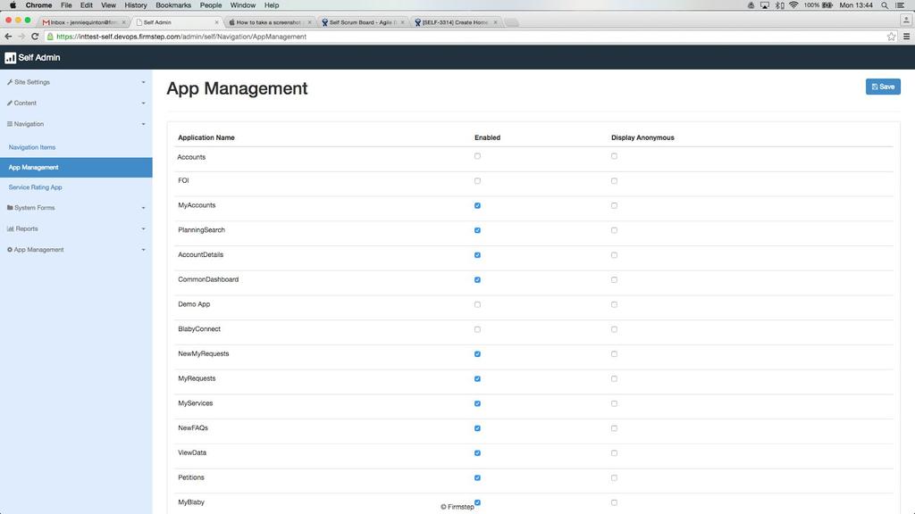 App Management For each application, you can check the tick boxes in its row.