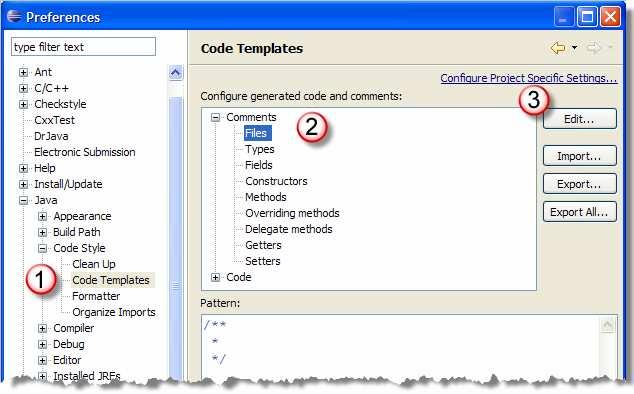 Code Templates You can configure