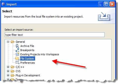existing code into the project Choose Import
