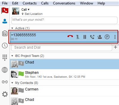 Communication options using the SaskTel IBC Desktop Client DESCRIPTION SCREEN Communicate with a contact To communicate with a contact, select the contact and click the appropriate icon in the