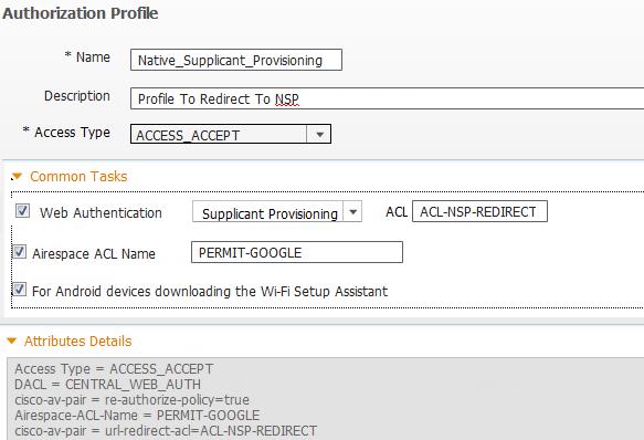 Authorization Profiles for BYOD Single SSID: 802.