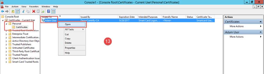 Browse to the Certificate in Certificates Current User Personal