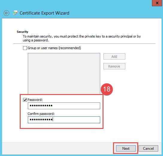 Enter a Password for the Certificate