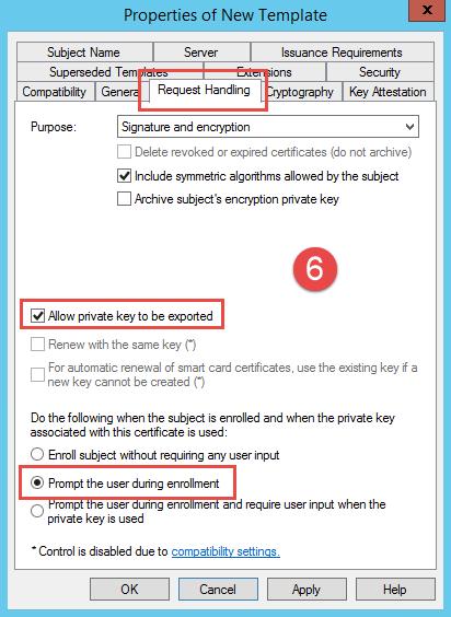 6. Under the Request Handling tab select Allow private key