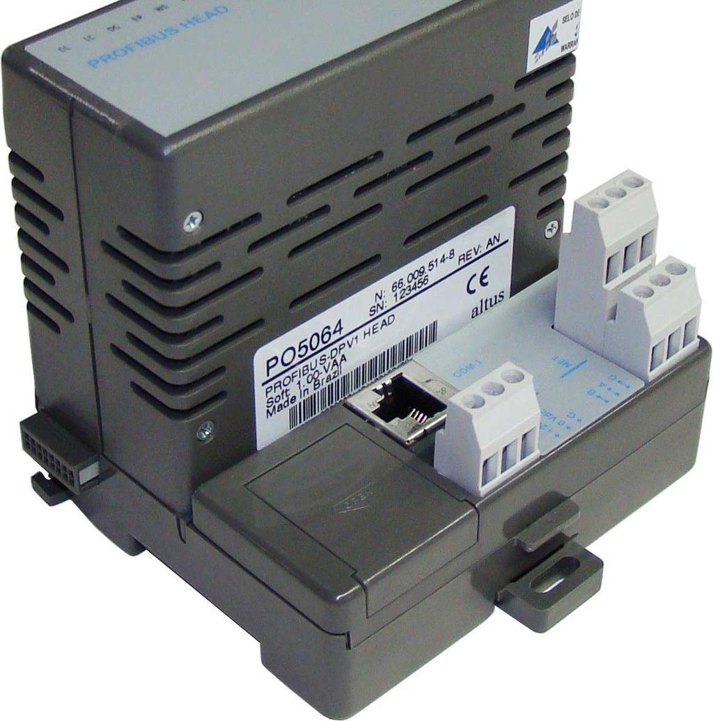 The picture shows the product mounted over a PO6500 base, with power supply terminals and PROFIBUS-DP fieldbus terminals.