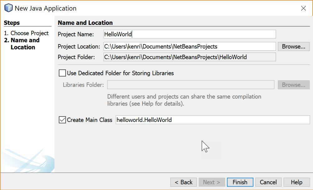 This will create a new Java class called HelloWorld and put it in the default package.
