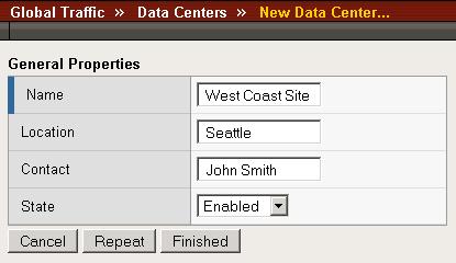 5. In the Contact box, type the name of the administrator for this data center. In our example, we type John Smith. This field is optional. 6. Click the Finished button. 7.