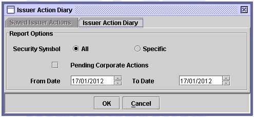 The Issuer Action Diary tab of the above screen is enabled and displayed by default while Saved Issuer Actions tab is disabled.