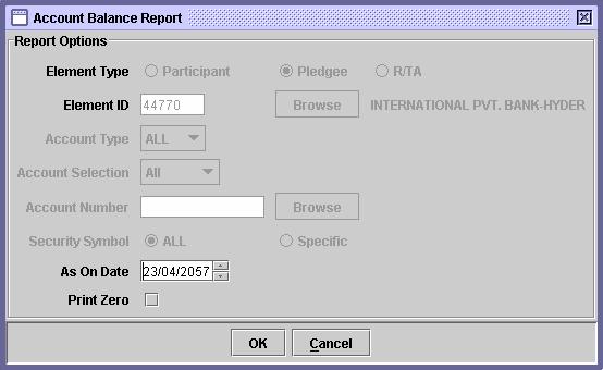 Clicking the OK button will display the report on the screen and the Cancel button will quit the program without displaying the report.