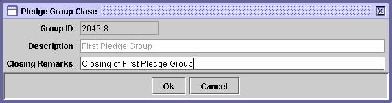 Clicking the Cancel button closes the Pledge Group Definition screen.