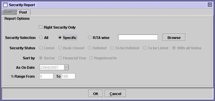 selected, a textbox for entering the required Security Symbol or R/TA ID and a Browse button for lookup table appears.