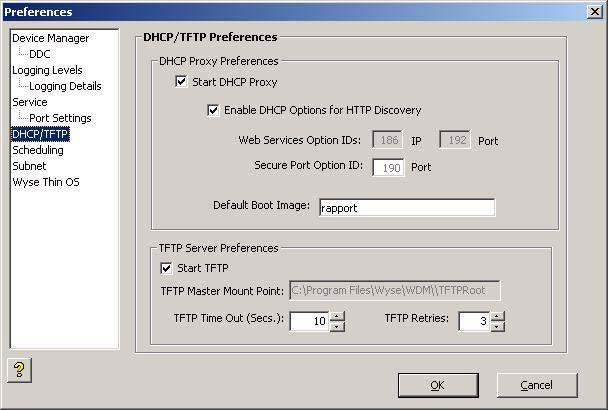 Configuration Manager 95 DHCP/TFTP Preferences Double-clicking DHCP/TFTP Preferences in the list of preferences opens the DHCP/ TFTP Preferences dialog box.