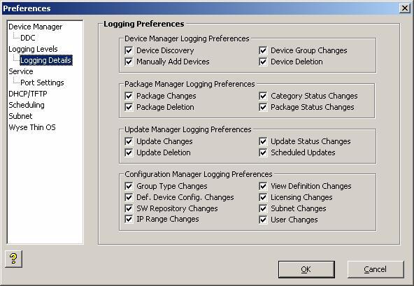Figure 94 Logging Details Preferences Tip Category Status Changes refers to whether a WDM package changed from one category to another (for example, if you edit the script file