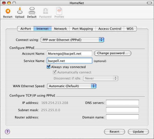 5 If you chose PPP over Ethernet (PPPoE) from the Connect using pop-up menu, enter the PPPoE settings your service provider gave you.