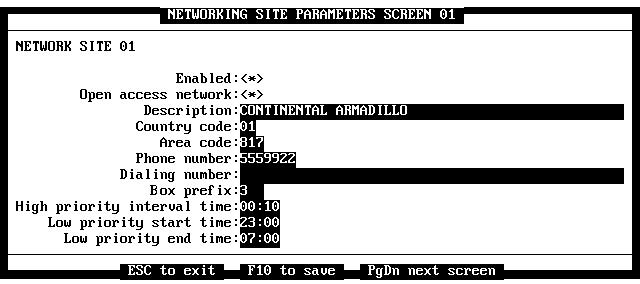 6-4 Atlas AVM System Administrator s Manual Select Networking from the Application menu. Then select System number from the Networking menu. The Networking Site Parameters screen appears.
