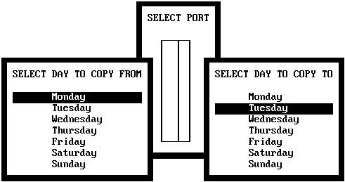 3-48 Atlas AVM System Administrator s Manual Figure 3-40: The Copy Greeting Day Screen Port Copy (Application Menu System Greetings Port Copy) This function allows you to copy greeting settings from
