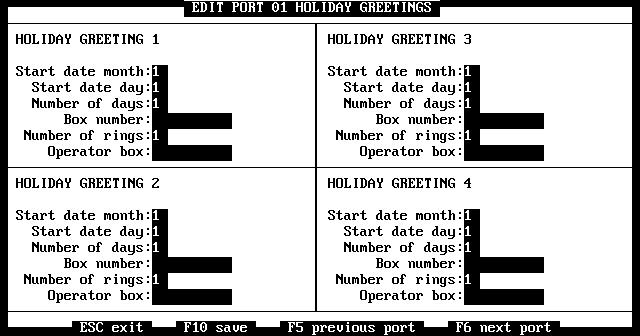 Atlas AVM Menus and Screens 3-49 Figure 3-41: The Copy Greeting Port Screen Holiday (Application Menu System Greetings Holiday) This function allows you to set special greetings and