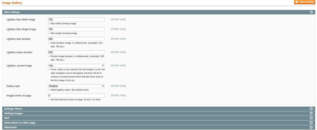 Customization and settings image and album Tab Main settings.