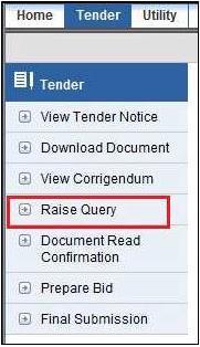 4.2) Process to Raise Query for the Tender