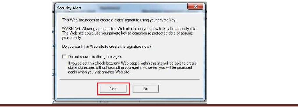Step5> The internet explorer Security Alert Message is displayed as