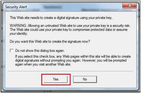 Step5> The internet explorer Security Alert Message is displayed as below.