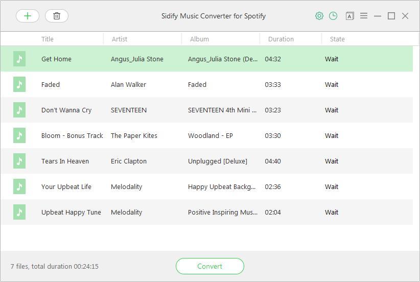 Delete Spotify Music After clicking OK, all tracks that you need to convert will be listed as below.