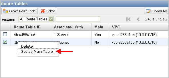 Working with Route Tables The following procedure describes how to change which table is the main route table in your VPC. To replace the main route table 1.