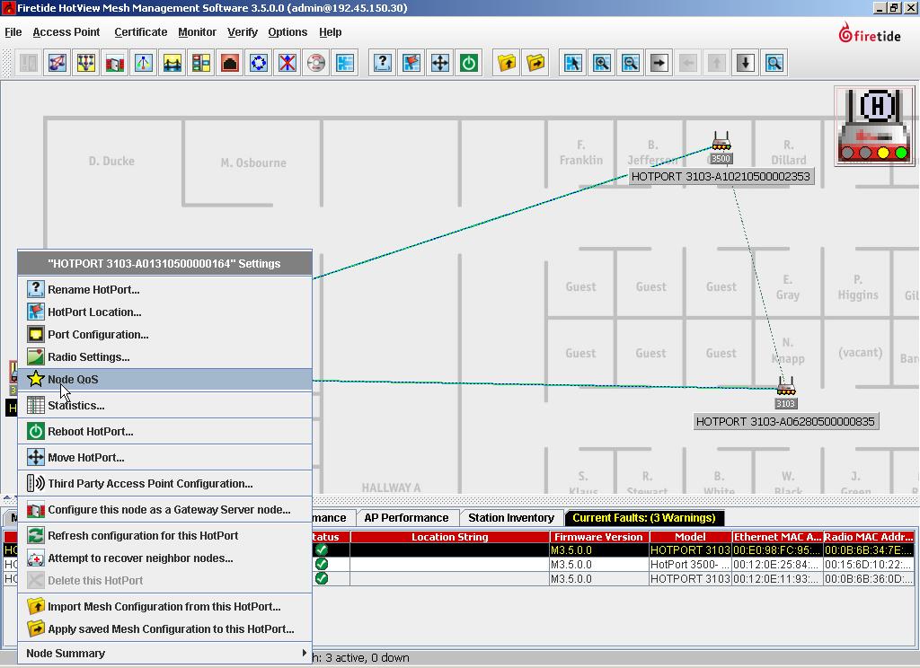 17. Right click on any of the nodes in the Hotport Wireless Mesh Network and select Node QoS from