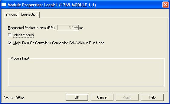 PS69-DPS CompactLogix or MicroLogix Platform Start Here 3 Set the Module Properties values as follows: Parameter Name Description Comm Format Slot Value Input Assembly Instance 101 Input Size 190