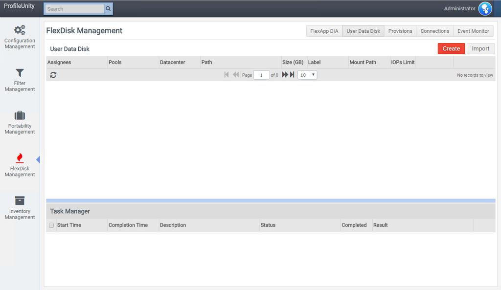 8. In the ProfileUnity Management Console, click on FlexDisk Management on the left navigation panel.