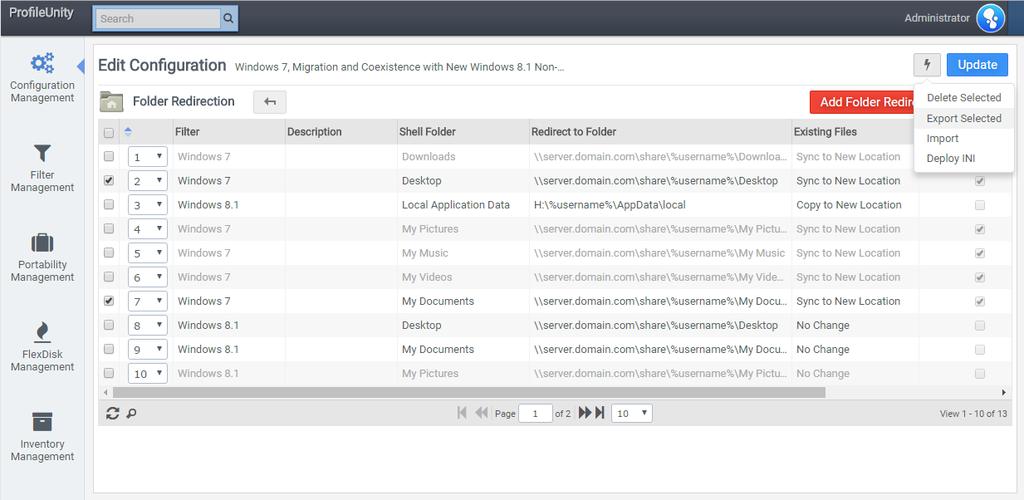 Selective Importing and Exporting of Individual Configuration Module Settings ProfileUnity also enables you to selectively choose which settings in each Configuration Module to export so they can be