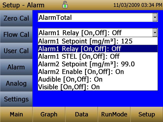 Alarm1 Setpoint [mg/m 3 ] The alarm1 setpoint is the mass concentration level upon which the alarm1 is