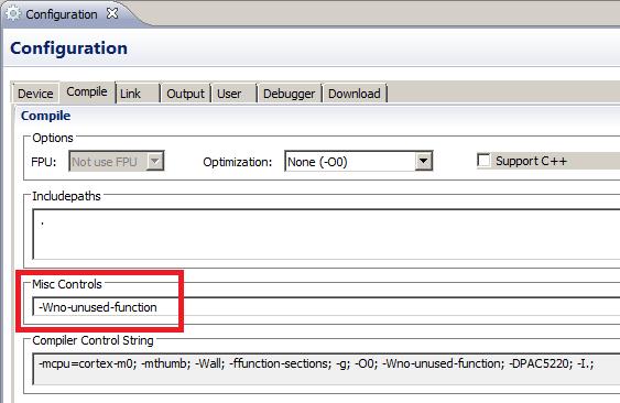 CooCox IDE Installation Configure the build warnings to exclude unused