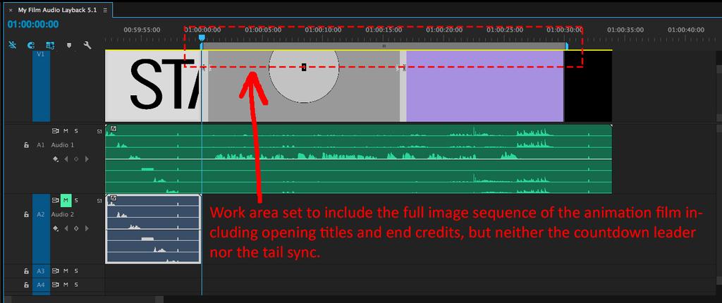 Set the Work Area Bar to include only the animation (the countdown is not normally included in screening copies).