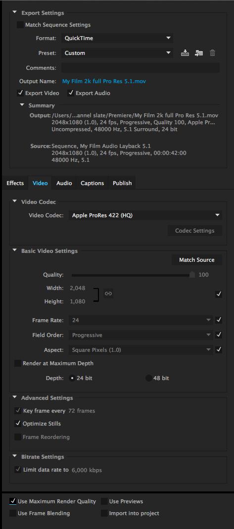 4. Export the Quicktime movie From the File pulldown menu, choose File > Export > Media (command- M). The Export Settings dialogue box should now open.
