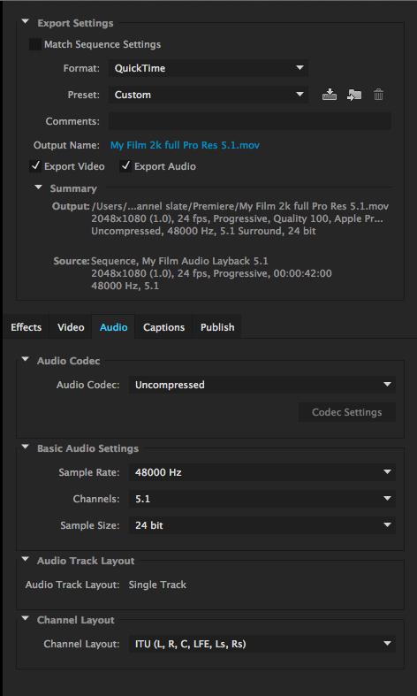 Figure 13 Export a Quicktime movie with