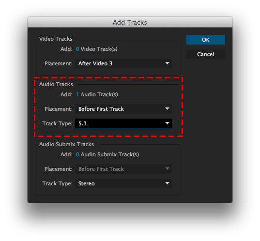 Figure 8 Import the Final Mix 5.1 audio file and place it in the newly created 5.1 audio track.