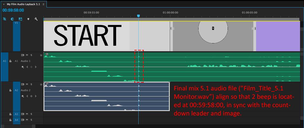 Figure 9 Test playback to verify sync. DO NOT ADJUST THE VOLUME OF THE AUDIO TRACKS IMPORTANT: Premiere Pro will play the 5.