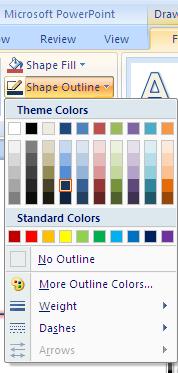 Outline a text box Click on the text box to make it active. Click on DRAWING TOOLS FORMAT ribbon. Choose a line color from the color scheme listed with the Shape Outline arrow.